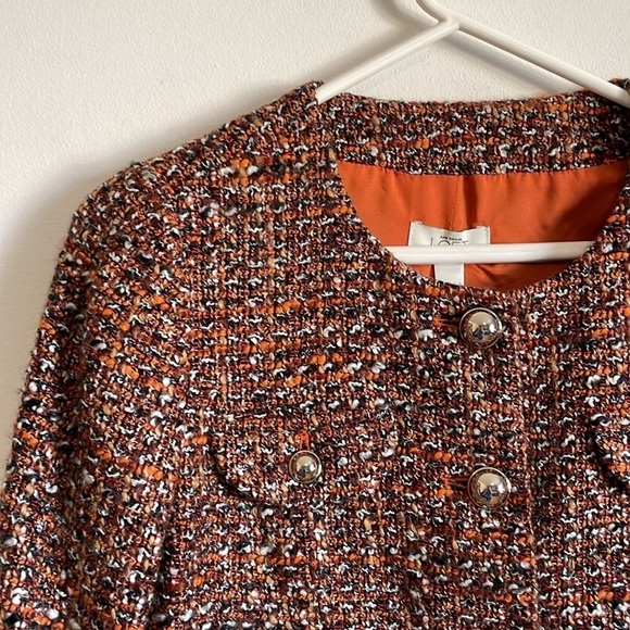 NWT Old Luxury Tweed Blazer Ann Taylor LOFT 8 Orange Black Button Suit Coat - Picture 5 of 16